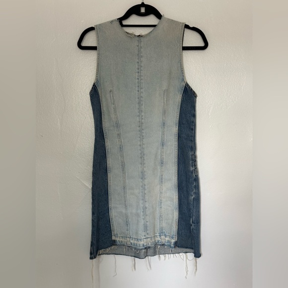 zara denim patch dress ZARA Women's PATCHWORK Z1975 DENIM MINI DRESS Mid-Blue Size XL New